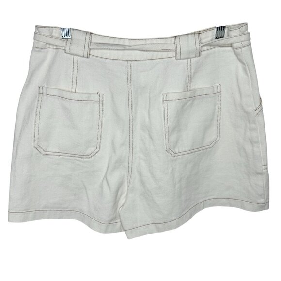 Grace High Rise Utility Shorts White Tie Waist Button Front Womens L - Picture 2 of 9